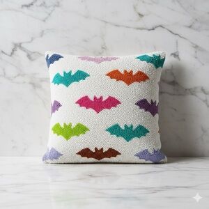 New Colorful Bat Pattern Beaded Throw Pillow